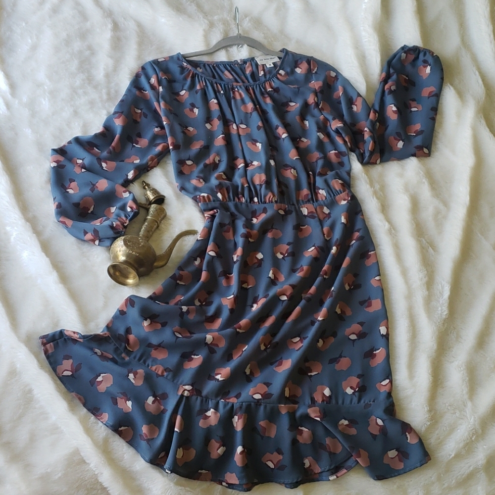 Blue Print Dress with Blossoms